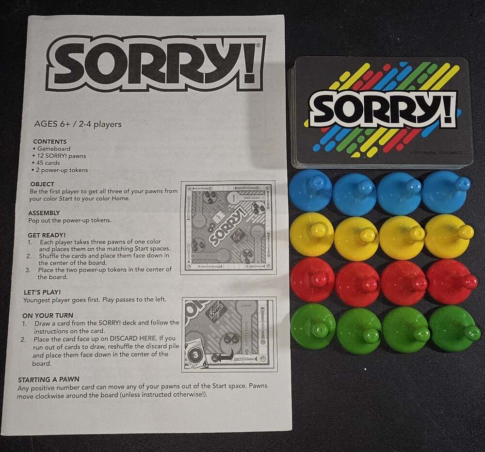 2013 Sorry Game Replacement Pieces Cards Pawns Instructions - Complete
